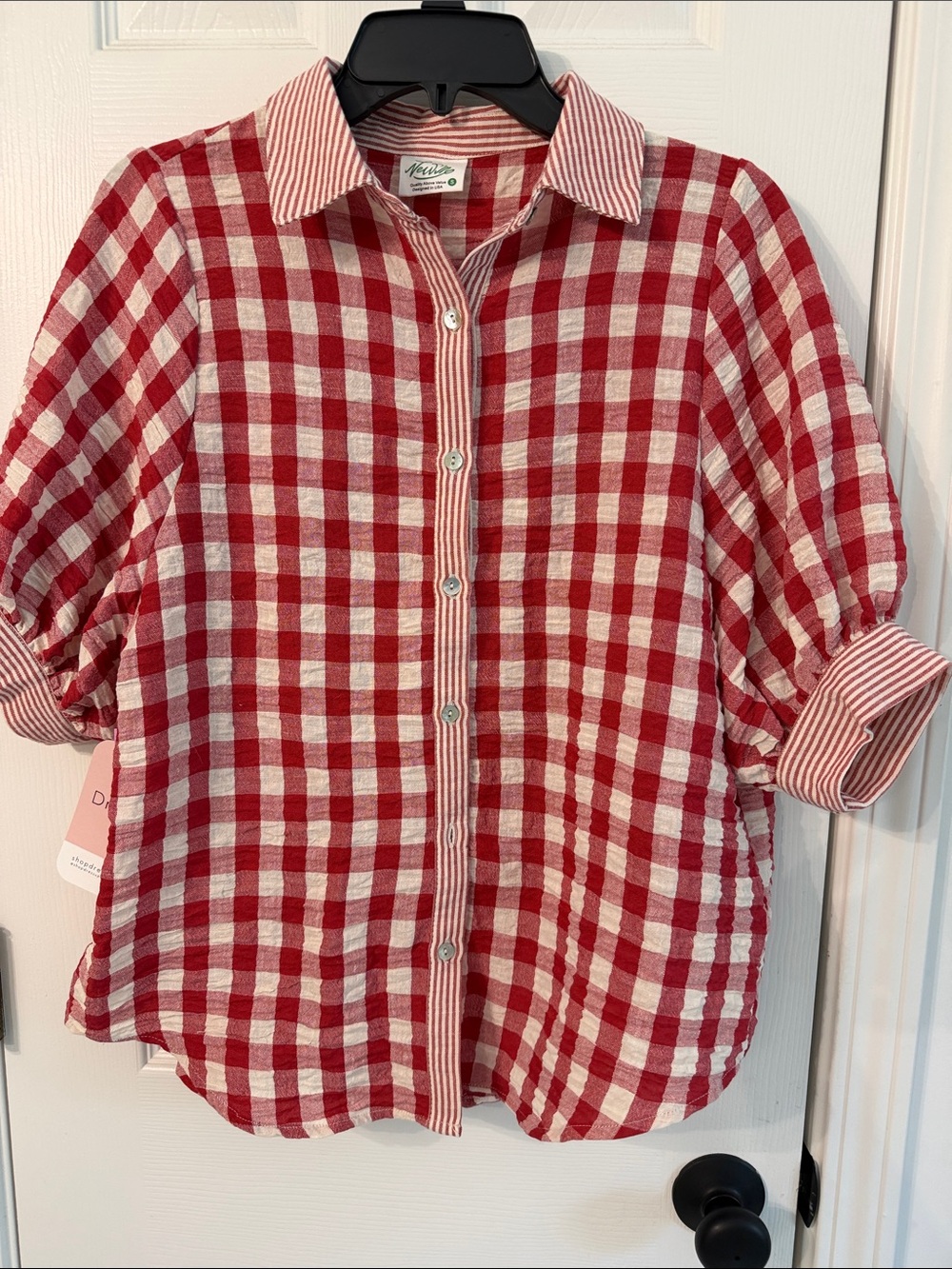 Womens Red & Cream Check Button-Up Shirt -